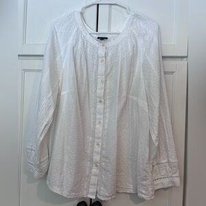 Talbots Swiss Dot Smock Neck Top